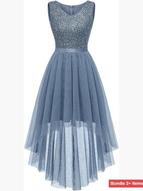 Sequin Formal Dress V-Neck Sleeveless High-Low Hem A-Line Party Wedding